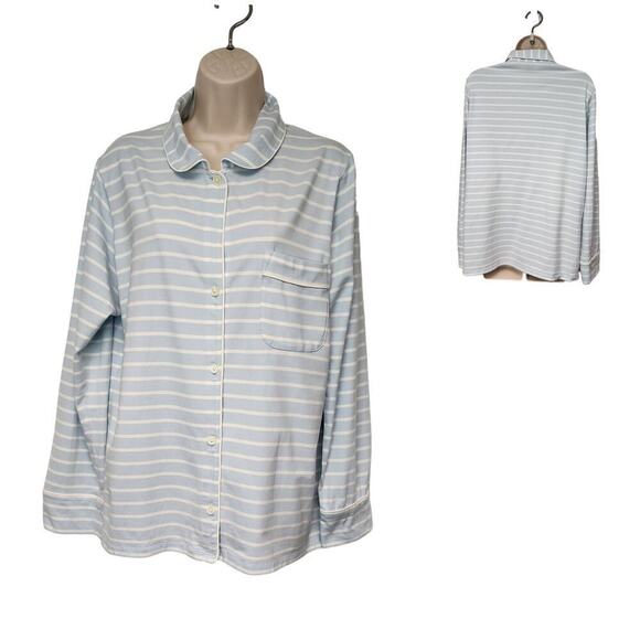 J. Crew Striped Blue/White Long Sleeve Pajama Top Blouse Size Medium - Picture 1 of 6